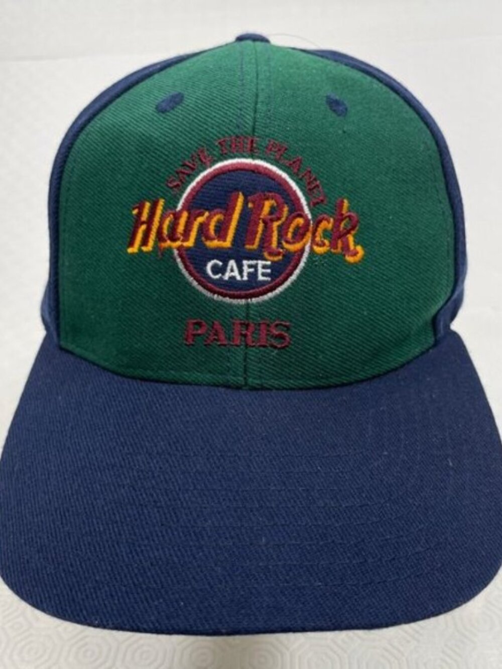 Vintage 90s Hard Rock Cafe Paris Hat Save The Planet Wool Blend Snapback Cap